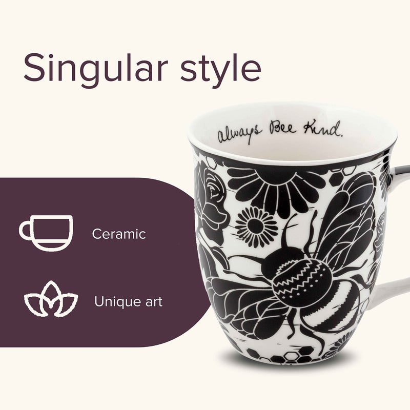 Karma Gifts 16 oz Black and White Boho Mug Bee - Cute Coffee and Tea Mug - Ceramic Coffee Mugs for Women and Men, 1 Count (Pack of 1) - Image 3